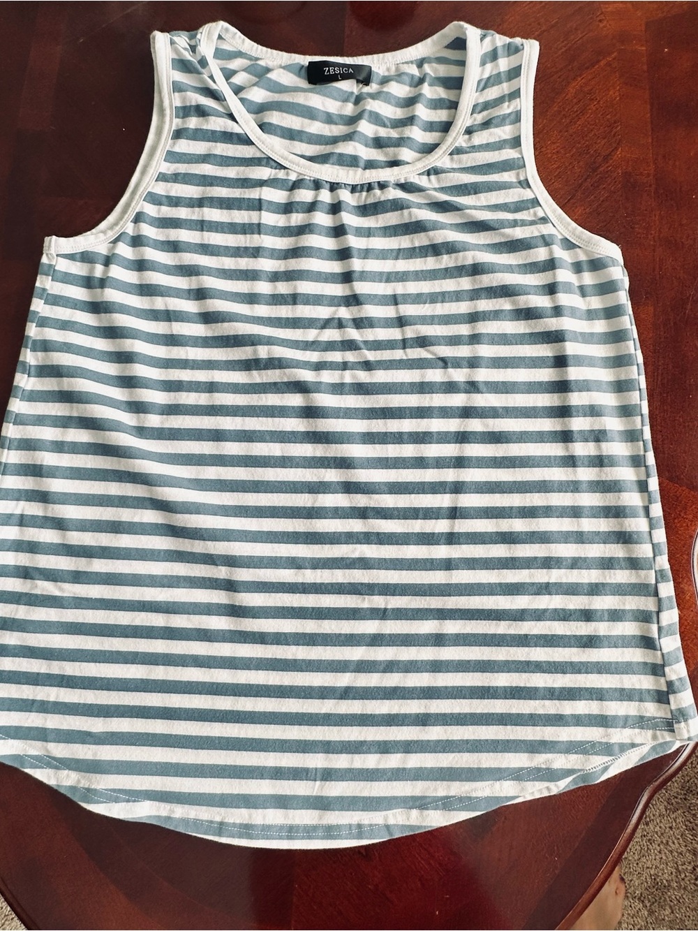 Women's Blue & White Striped Casual Tank Top